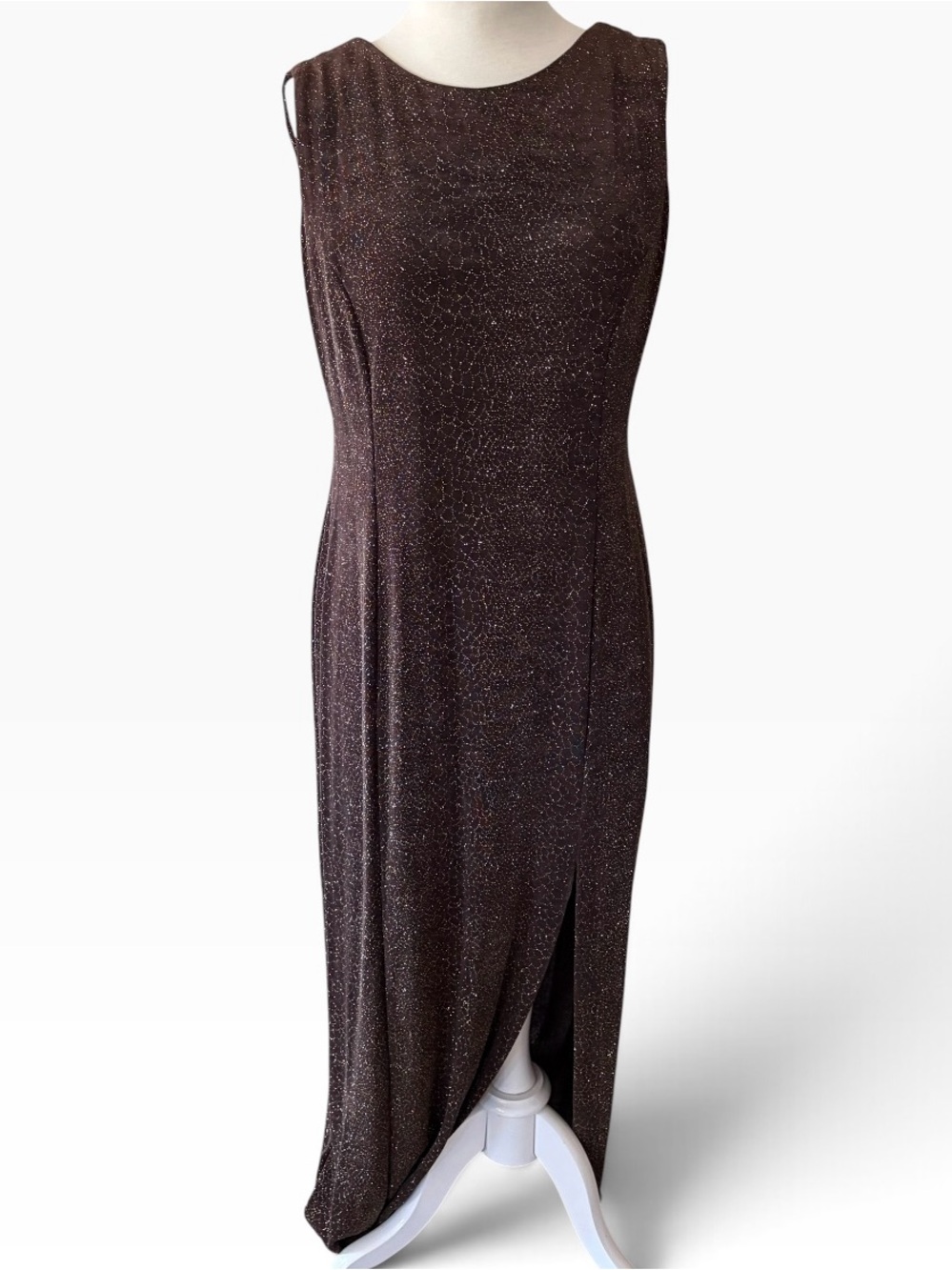 Vintage Jessica Howard Made In The USA Metallic Brown Sleeveless Evening Dress